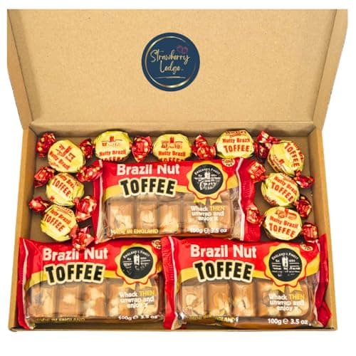 Image of Brazil Nut Toffee Letterbox Gift Box | 3 x 100g Bars + 9 Chews | Traditional British Sweets | Gift for Birthdays, Thank You, Christmas