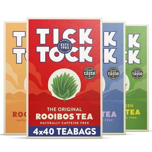 Image of Tick Tock Rooibos Tea Selection Box, Pack of 4 x 40 (160 Teabags), Gift Set, Original, Vanilla, Green, Earl Grey, Naturally Caffeine Free Biodegradable Teabag Selection, Herbal Tea