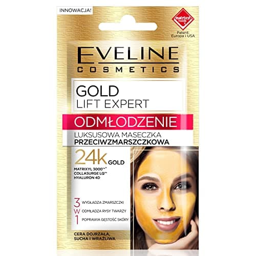 Image of Eveline Cosmetics Gold Lift Expert Luxury Anti-Wrinkle Face Mask with 24k Gold Therapy 4D™, Hyaluronic Acid & Laminaria Extract - For Sensitive, Dry & Mature Skin