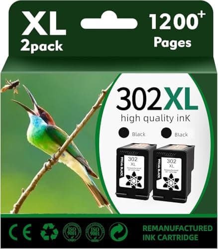 Image of 302XL Ink Cartridges 302 Ink Cartridges Remanufactured for HP 302 XL Black Ink for HP Envy 4520 4523 4524 4527 OfficeJet 3830 3831 3835 4650 5230 DeskJet 3630 1110 Printer Packing May Vary(2Black)