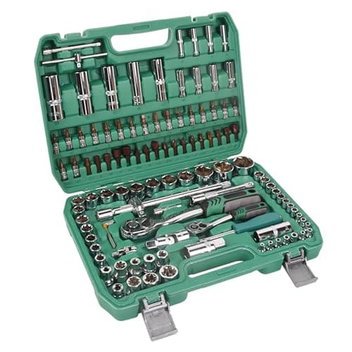Image of Dawot 108pcs 1/2" 1/4" Socket and Drive Tool Kit Mechanics Tools Kit Sockets Kit Metric Drive Socket Set, 1/2" 1/4" Drive Sizes with Plastic Toolbox