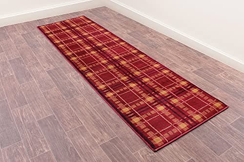 Image of Lord of Rugs Highland Tartan Rug for Living Room Bedroom Check Quality Rug Red Hallway Runner 67x230 cm (2'2"x7'7")