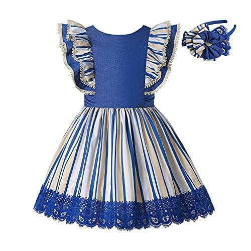 Image of Ju petitpop Girls Elegant Summer Blue Striped Ruffle Casual Clothing Size 3 4 5 6 8 10 Toddler Holiday Dresses