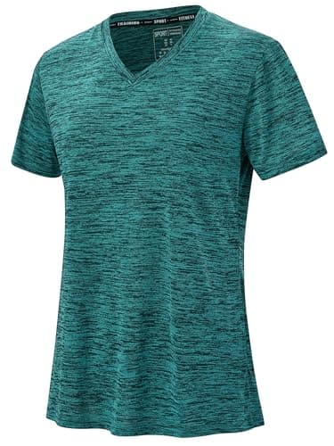 Image of Tansozer Women Activewear Gym Tops Work Out Clothes Ladies Yoga Tee Shirt Basic Sportswear Running Tshirts, Emerald Green, XXL