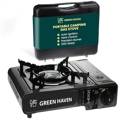 Image of GREEN HAVEN Portable Camping Stove with Cary Case - Premium Camping Gas Stove, EN417 Compliant, Portable Gas Stove with Automatic Ignition & Heat Control, Black