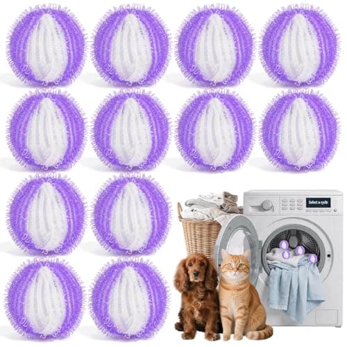 Image of 12PCS Pet Hair Remover for Laundry,Laundry Balls,Reusable Lint Catcher Washing Machines Animal Fur Clothes Hamper Hair Remover for Laundry Bedding Clothes(12, Purple and White)