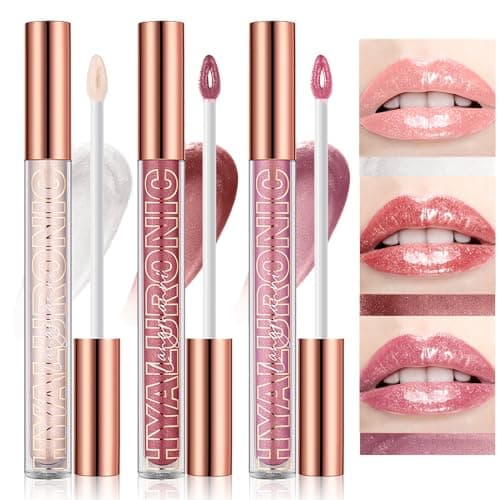 Image of LANGMANNI 3Pcs Hyaluronic Acid Lip Gloss Set,Hydrate & High Shine Clear Looking Lips,Smooth Texture And Long Lasting Lip moisturizing,Brightening 0.1oz/pc (#1+#2+#3)