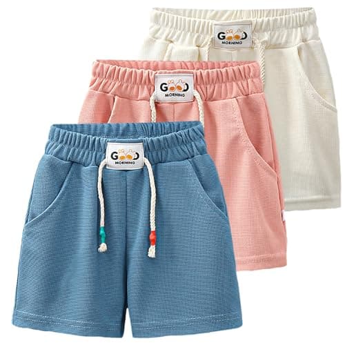 Image of Coralup 3 Pack Girls Shorts Athletic Running Summer Kids Shorts Outdoor Sports Blue+Pink+White 2-3Years