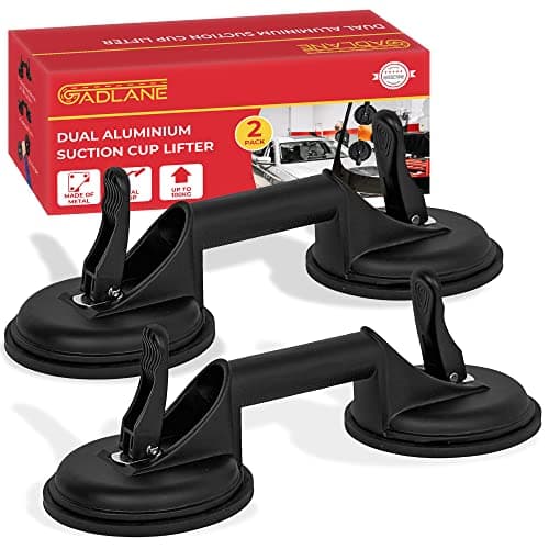 Image of GADLANE Dual Aluminium Suction Cups Heavy Duty - 2 Pack Suckers for Glass, Tiles, Slabs - Twin Glass Suction Cups Up To 100kg of Elevation - Glass Suckers Lifters 11.9cm Diameter - Black (Pack of 2)