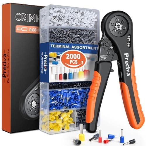 Image of Crimping Tool Kit, Preciva Wire Crimper Plier Set, 0.08-10mm²/2000pcs Connectors Self Adjustable, Ratchet Hand Hexagonal Bootlace Ferrule Cable Crimp Terminal Pliers