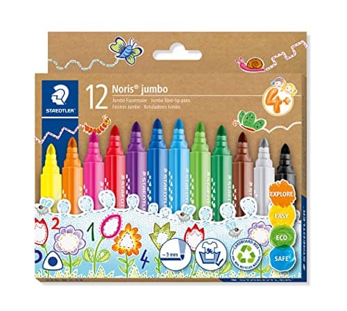 Image of STAEDTLER Felt Pens for Toddlers - Noris Jumbo Colouring Markers -12 Assorted Colours, 328-B C12