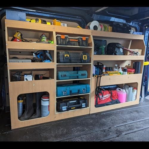 Image of DEMARVAN Van Racking Shelving Unit, 2000mm Length, Designed for Ford Transit Custom SWB L1 2013-2023, Plywood Construction, Drivers Side WRK73.80.81
