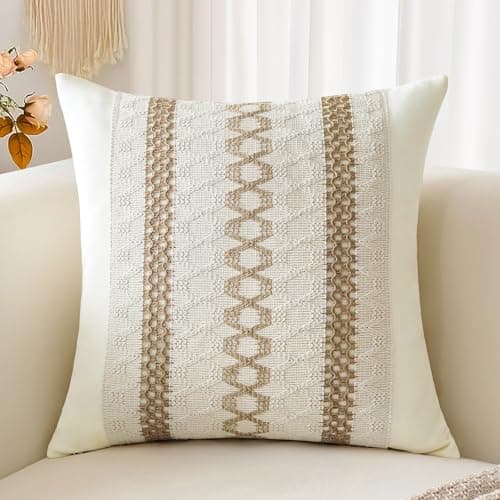 Image of Sungeek Boho Decorative Cushion Cover 45x45cm, Cotton & Burlap Textured Striped Woven Bohemian Farmhouse Throw Pillow Cover Pillowcase for Sofa Couch Living Room, Triple Striped, 1 PCS