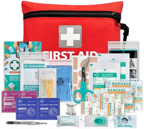 Image of General Medi Mini First Aid Kit, 92 Pieces Small First Aid Kit - Includes Emergency Foil Blanket, Scissors for Travel, Home, Office, Vehicle, Camping, Workplace & Outdoor (Red)