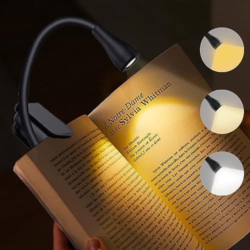 Image of GKKBUFF Rechargeable Book Light Portable Book Lamp USB Book Light Clip on Reading Lights Book Lamp for Reading in Bed 360° Adjustable Clip on Light Perfect for Book Lovers (Black)