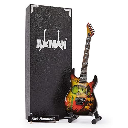 Image of Axman Kirk Hammett Miniature Guitar Replica - Music Gifts - Handmade Ornamental 1/4 Scale - Display Box, Name Tag and Miniature Guitar Stand Included