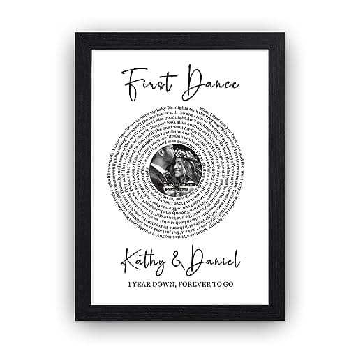 Image of EDSG Personalised Vinyl Record Poster A4 Print First Dance Your Wedding Music Posters Gifts with Photo & Words for Anniversary Birthday Christmas Her Him (With Frame)