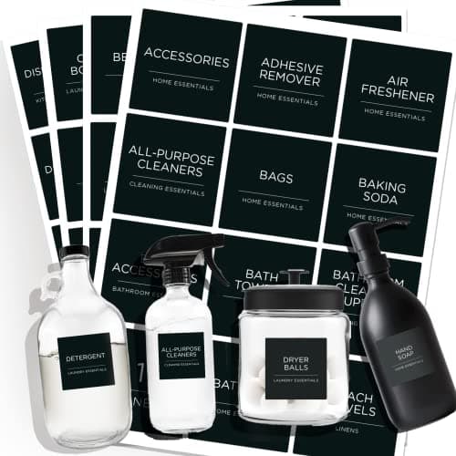 Image of Minimalist Laundry Room Black Labels Set,144 Water/Oil Resistant Preprinted Matte Stickers,Waterproof Self Adhesive Home Organizing Stickers for Laundry Room,Linen Closet,Bathroom,Cleaning Supplies