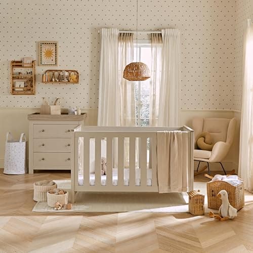 Image of CuddleCo Luna Nursery Furniture Set (2 Piece) | Convertible Baby Cot Bed and Baby Changing Table with Drawers | Cashmere & Ash