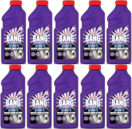 Image of Cillit Bang 3-in-1 Power Cleaner Odour Stop Drain Unblocker Gel, Drain Cleaner For Kitchen Sink Drains, Bathroom Showers, Baths & Basins | 500ml Each | Pack of 10