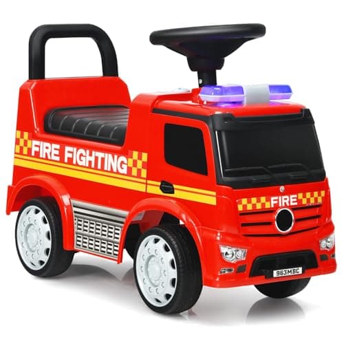 Image of Kids Ride on Push Car, Licensed Foot To Floor Slider Toddler Push Along with Steering Wheel Horn Headlights Under Seat Storage, Sliding Walker Fire Truck Toy Gift for Boys Girls