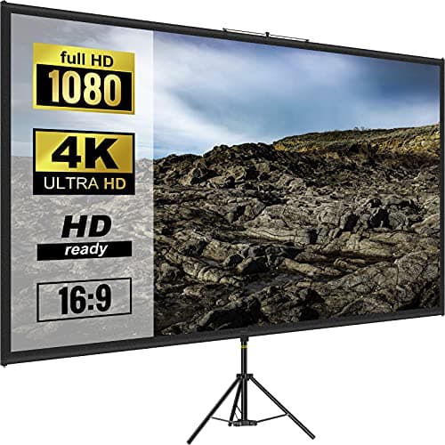 Image of VEVOR Tripod Projector Screen with Stand 80 inch 16:9 4K HD Projection Screen Stand Wrinkle-Free Height Adjustable Portable Screen for Projector Indoor & Outdoor for Movie, Home Cinema, Gaming, Office