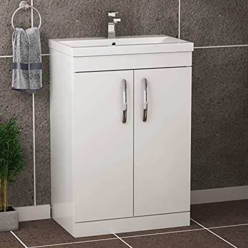 Image of Royal Bathrooms Turin Gloss White Floor Standing 2 Doors Vanity Cabinet Unit and Mid Edge Sink Basin - 500mm