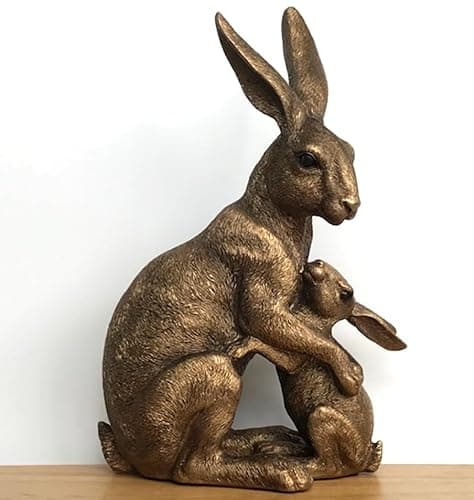 Image of Animal Crackers Hare with Baby figurine from the Leonardo Reflections Bronzed range, in quality gold gift box. Large 25cm tall.