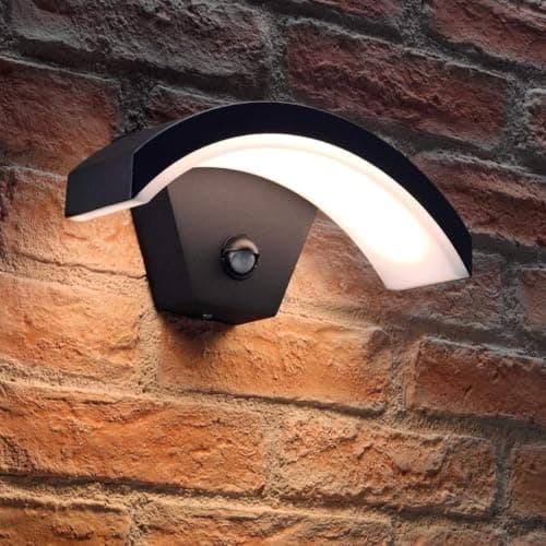 Image of Auraglow Integrated LED Motion Sensor PIR Outdoor Wall Light Fixture Security Lamp in Modern Weatherproof (IP54) Black Arch Design – for Porch, Gardens or Driveways