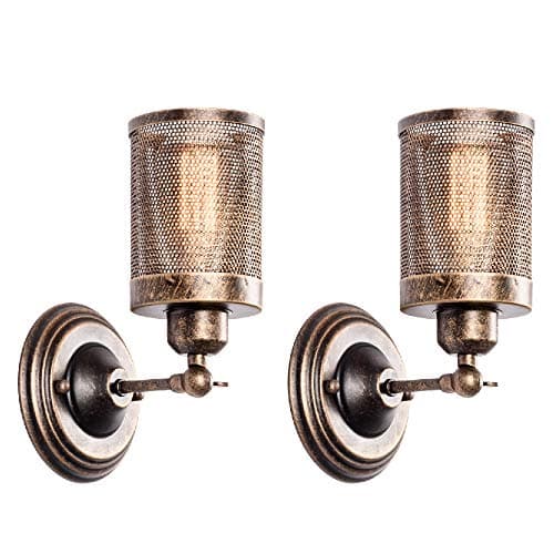 Image of Industrial Wall Light 2 Pack, LULING Steampunk Metal Net Lampshade Interior Vintage Wall Lamp Adjustable Socket for Garage Gate Porch Hallway(NO Bulb)