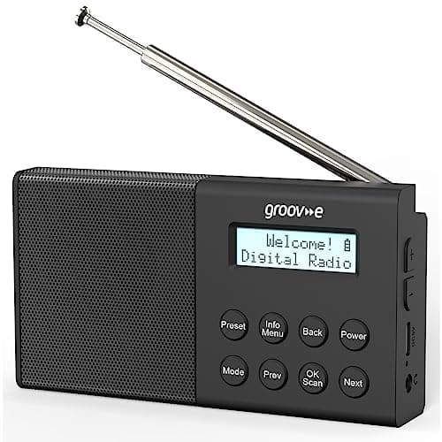 Image of Groov-e Geneva Rechargeable DAB & FM Digital Radio - Built-In Alarm Clock & Bluetooth Connectivity - LCD Display - USB or Battery Operated - Portable Radio - 80 Preset Stations - Black