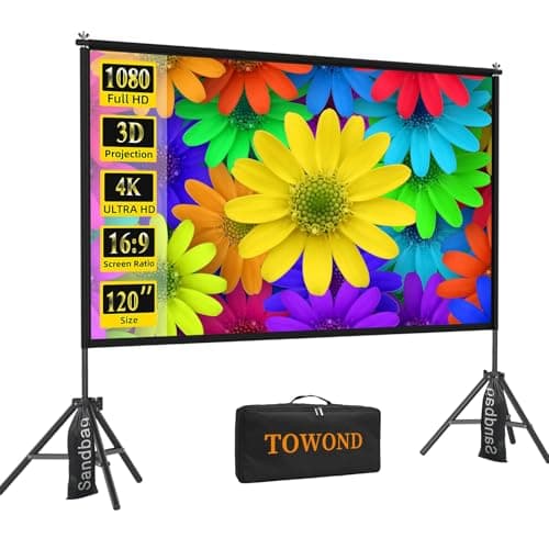 Image of TOWOND 120 Inch Projector Screen and Stand, 16:9 HD Portable Adjustable Indoor Outdoor Projection Screen, Front and Rear Projection, Carry Bag Included for Home, Garden & Camping