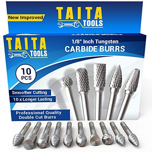 Image of 10PC Double Cut Carbide Burr Set - 0.118" (3mm) Shank, Rotary Tool Cutting Burrs - Dremel Accessories, Fordom, Flex Shaft, Dewalt And Die Grinders - For Wood Carving, Metal Working And Engraving.