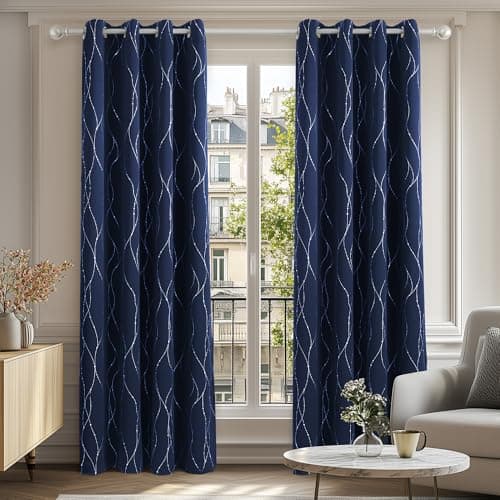 Image of Deconovo Thermal Insulated Blackout Curtains Energy Saving Decorative Room Darkening Curtains Nursery Curtains for Kitchen 66 x 72 Inch Navy Blue 2 Set of 2