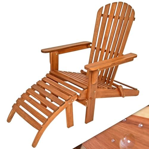 Image of CASARIA® Adirondack Lounge Chair with Footrest | Solid Acacia Wood | Wide Armrests | Weather-Resistant | Comfortable Design | Garden Patio Conservatory Balcony Furniture
