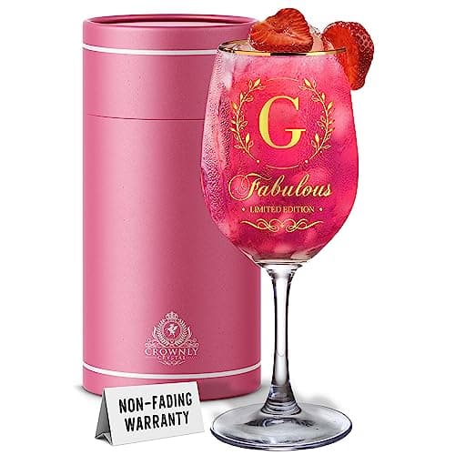 Image of CROWNLY CRYSTAL® Personalised Glass Wine Gifts for Women Red White Gin Prosecco Drinking Glasses Gift Sets Personalised Wine Glass (G)