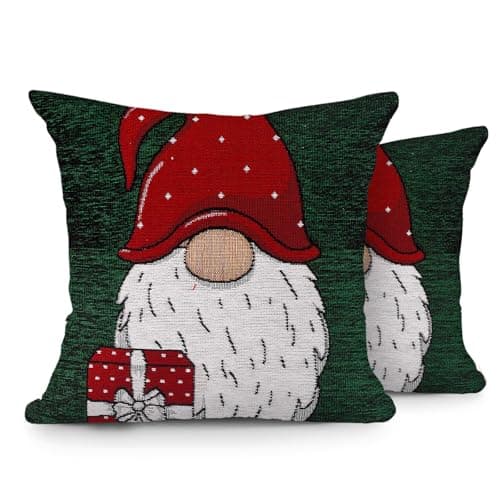 Image of Velosso Christmas Soft Cotton Chenille Tapestry Cushion Cover Xmas Festive Scatter Cushions Nordic Santa Reindeer Stag Snowman (2, Green Gonk, 43x43cms)