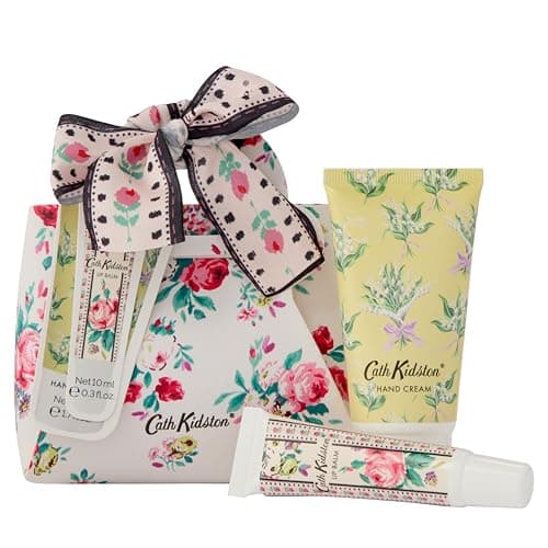 Image of Cath Kidston Hand Cream 50ml, Lip Balm 10ml, Mini Handbag, Shea Butter, Vitamin E, Travel and Pocket Size Moisturiser, Vegan and Cruelty Friendly, Beauty Gift For Her