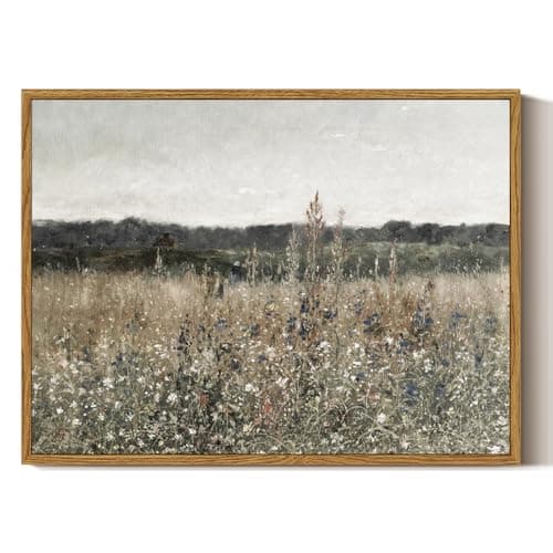 Image of ARPEOTCY Framed Canvas Wall Art Prints, Living Room Hallway Shelf Decor, Wildflower Landscape Picture Paintings Wall Decor, Vintage Decor for Bedroom Bathroom, Aesthetic Room Decor, 30x40cm
