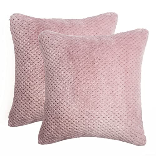 Image of Brentfords Waffle Fleece Cushion Covers Set of 2 Plush Scatter Home Decor Pack 45 x 45 cm, 18" x 18" - Blush Pink