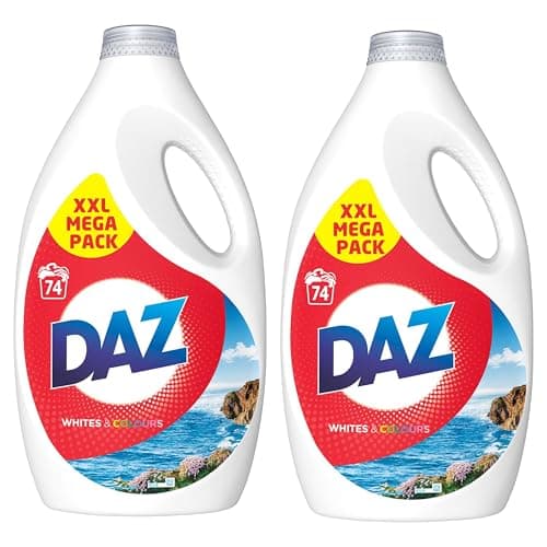 Image of Daz Liquid Laundry Detergent 74W - Whites & Colours, Pack of 2 - Powerful cleaning, fresh scent, treats stains effectively