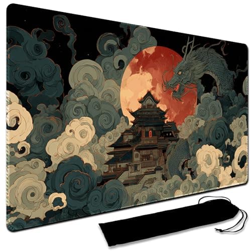 Image of MTG Playmat, 60 x 35CM MTG Playmat with Zones, Stitched Edges Game Play Mat Trading Card Game Playmats Mouse Pad Smooth Rubber Surface TCG Game Mat with Storage Bag (No Zone,4)