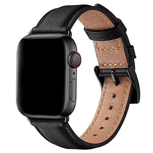 Image of SUNFWR Leather Straps for Apple Watch Straps 44mm 45mm 49mm 46mm(Series 11 10) 42mm(Series 1 2 3),Men Women Replacement Genuine Leather Strap for iWatch Series Ultra 11 10 9 8 7 6 5 4/SE,Black/Black