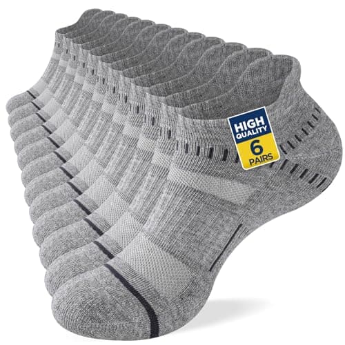 Image of Niofind Trainer Socks for Men Women, 6 Pairs Cushioned Running Socks, Cotton Breathable Moisture Wicking Athletic Ankle Low Cut Short Sports Walking Hiking, Grey 9-12