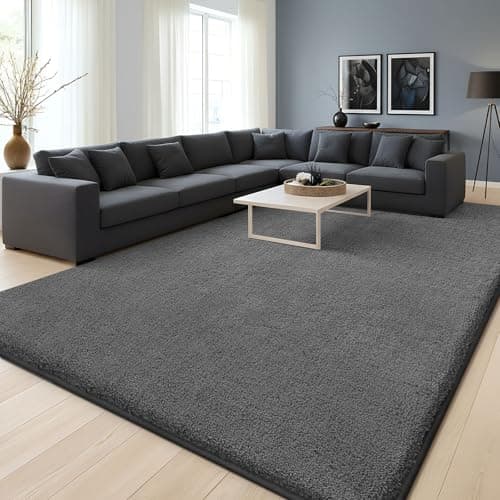 Image of Homaxy Modern Rugs Carpet Living Room, Soft Shaggy Non-Slip Non-Shedding, Fluffy Washable Rug for Bedroom Hallway, Easy Care Home Decor, 120x160cm, Dark Grey