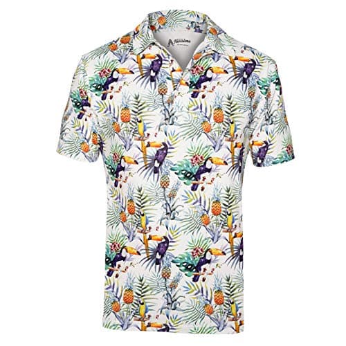 Image of Royal & Awesome Funny Mens Toucan Golf Polo Shirt, Crazy Colourful Tropical Bird Patterned Golf Top for Men, Stretch Fit, X-Large