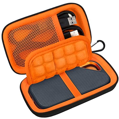 Image of Lacdo Hard Carrying Case for SanDisk Extreme PRO/SanDisk Extreme Portable SSD 500GB 1TB 2TB 4TB USB-C EVA External Solid State Drive Shockproof Water Repellent Protective Travel Bag, Black+Orange
