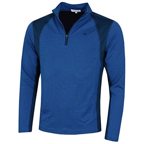 Image of Calvin Klein Mens Micro Grid Half Zip Mid Layer - Ocean Blue/Navy - XXL