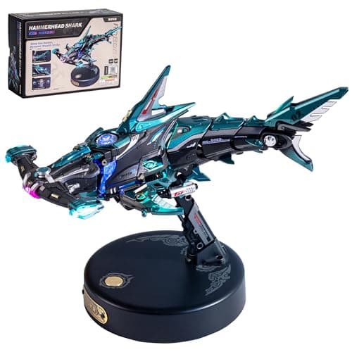 Image of ROKR 3D Puzzle Hammerhead Shark Mechanical Model Kits for Adults, Sea Animals Building Toy with Motion & LED Light Effect, 3D Puzzles for Collection Home Office Desk Decor Gift for Men MI07