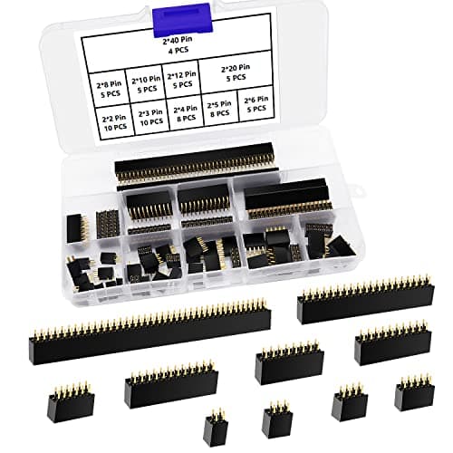 Image of VooGenzek 65 PCS 2.54mm Female Pin Header Double Row Pin Assortment Kit, Female Pin Header Socket Connector Strip, for Arduino Stackable Shield (2 * 2/3/4/5/6/8/10/12/20/40 Pin)
